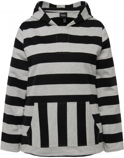 Ulla Popken Mixed Stripe Long Sleeve Hoodie Black - Collegetröjor & hoodies - 