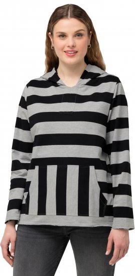 Ulla Popken Mixed Stripe Long Sleeve Hoodie Black - Collegetröjor & hoodies - 