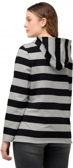 Ulla Popken Mixed Stripe Long Sleeve Hoodie Black - Collegetröjor & hoodies - 