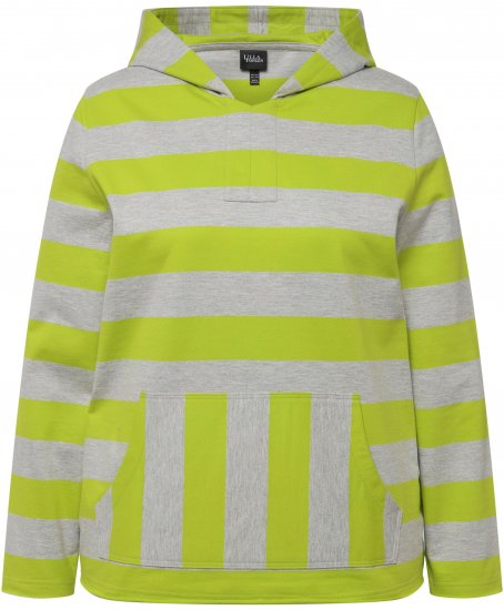 Ulla Popken Mixed Stripe Long Sleeve Hoodie Apple Green - Collegetröjor & hoodies - 