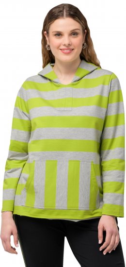 Ulla Popken Mixed Stripe Long Sleeve Hoodie Apple Green - Collegetröjor & hoodies - 