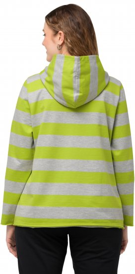 Ulla Popken Mixed Stripe Long Sleeve Hoodie Apple Green - Collegetröjor & hoodies - 