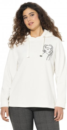Ulla Popken Face Graphic Long Sleeve Hoodie Off-White - Collegetröjor & hoodies - 
