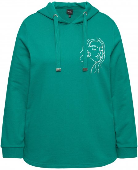 Ulla Popken Face Graphic Long Sleeve Hoodie Emerald Green - Collegetröjor & hoodies - 