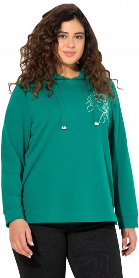 Ulla Popken Face Graphic Long Sleeve Hoodie Emerald Green - Collegetröjor & hoodies - 