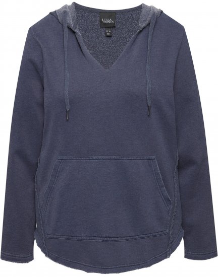 Ulla Popken Open Edged Long Sleeve V-Neck Hoodie Navy - Collegetröjor & hoodies - 