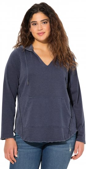 Ulla Popken Open Edged Long Sleeve V-Neck Hoodie Navy - Collegetröjor & hoodies - 