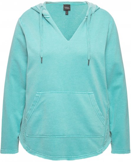 Ulla Popken Open Edged Long Sleeve V-Neck Hoodie Mint Green - Collegetröjor & hoodies - 