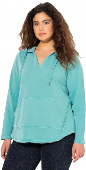 Ulla Popken Open Edged Long Sleeve V-Neck Hoodie Mint Green - Collegetröjor & hoodies - 