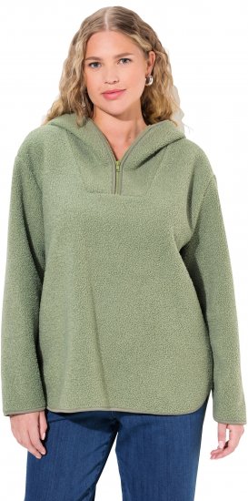Ulla Popken Teddy Plush Long Sleeve Hoodie Sage Green - Collegetröjor & hoodies - 