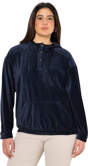 Ulla Popken Corduroy Hoodie Navy - Collegetröjor & hoodies - 
