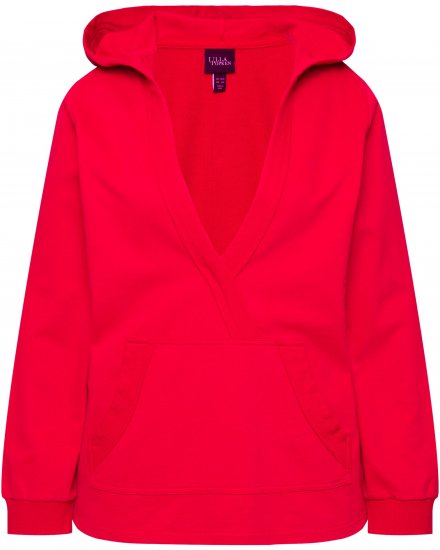 Ulla Popken Plunge Neck Long Sleeve Hoodie Salsa Red - Collegetröjor & hoodies - 