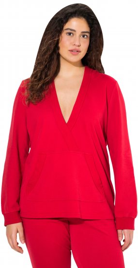 Ulla Popken Plunge Neck Long Sleeve Hoodie Salsa Red - Collegetröjor & hoodies - 