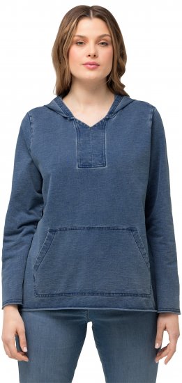 Ulla Popken Raw Hem Long Sleeve Hoodie Night Blue - Collegetröjor & hoodies - 