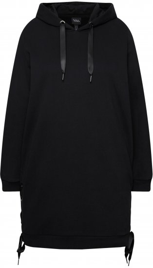Ulla Popken Longline Lace Up Hoodie Black - Collegetröjor & hoodies - 