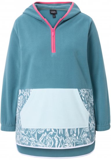 Ulla Popken Floral Detail Fleece Hoodie Ice Green - Collegetröjor & hoodies - 
