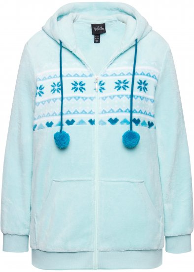 Ulla Popken Plush Alpine Striped Motif Loungewear Hoodie Baby Blue - Collegetröjor & hoodies - 