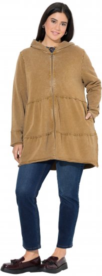 Ulla Popken Tiered Flounce Panel Zip Up Hoodie Mocha Brown - Collegetröjor & hoodies - 
