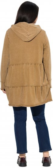 Ulla Popken Tiered Flounce Panel Zip Up Hoodie Mocha Brown - Collegetröjor & hoodies - 