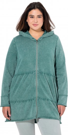 Ulla Popken Tiered Flounce Panel Zip Up Hoodie Green - Collegetröjor & hoodies - 
