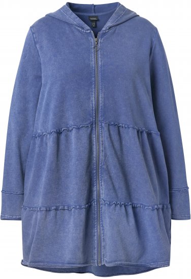 Ulla Popken Tiered Flounce Panel Zip Up Hoodie Atlantic Blue - Collegetröjor & hoodies - 