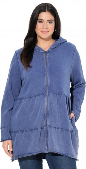 Ulla Popken Tiered Flounce Panel Zip Up Hoodie Atlantic Blue - Collegetröjor & hoodies - 