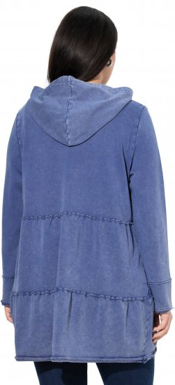 Ulla Popken Tiered Flounce Panel Zip Up Hoodie Atlantic Blue - Collegetröjor & hoodies - 
