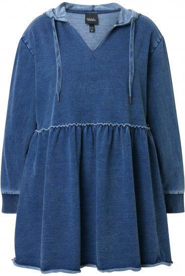 Ulla Popken Indigo Dyed Flounce Panel Hoodie Blue - Collegetröjor & hoodies - 