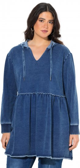 Ulla Popken Indigo Dyed Flounce Panel Hoodie Blue - Collegetröjor & hoodies - 