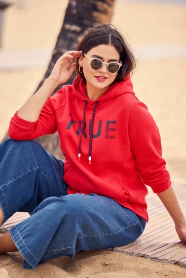 Ulla Popken TRUE Lettering Hoodie Neon Red - Collegetröjor & hoodies - 