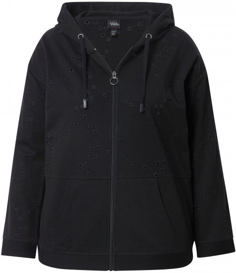 Ulla Popken Eyelet Embroidered Zip-Up Hoodie Black - Collegetröjor & hoodies - 
