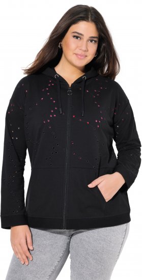Ulla Popken Eyelet Embroidered Zip-Up Hoodie Black - Collegetröjor & hoodies - 