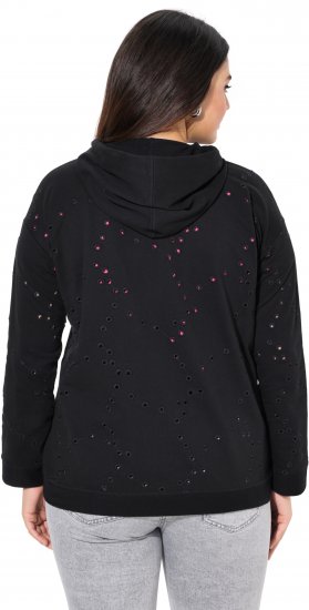 Ulla Popken Eyelet Embroidered Zip-Up Hoodie Black - Collegetröjor & hoodies - 