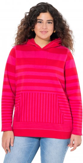 Ulla Popken Oversized Striped Long Sleeve Hoodie Lychee - Collegetröjor & hoodies - 