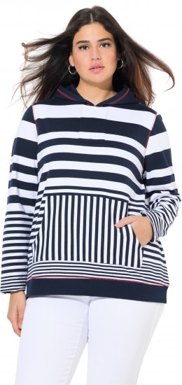 Ulla Popken Oversized Striped Long Sleeve Hoodie Ink Blue - Collegetröjor & hoodies - 