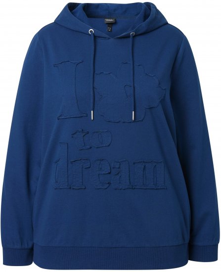 Ulla Popken Applique Lettering Hooded Sweatshirt Dark Blue - Collegetröjor & hoodies - 