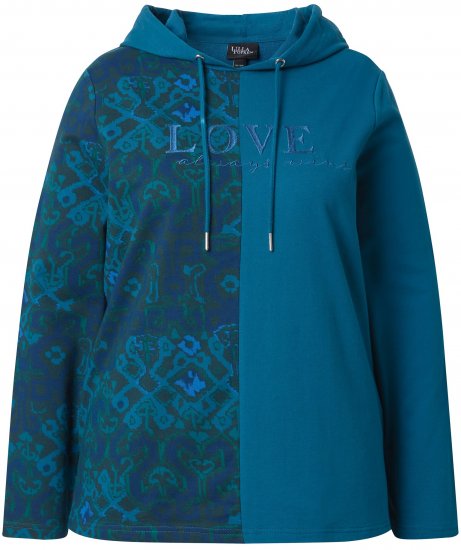 Ulla Popken Split Print LOVE Hoodie Teal - Collegetröjor & hoodies - 