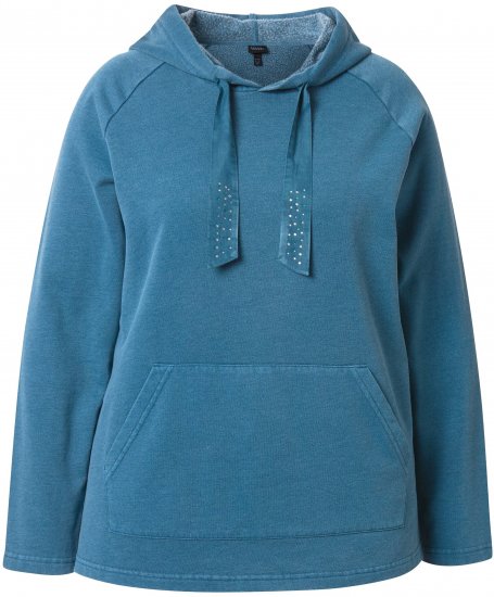 Ulla Popken Rhinestone Drawstring Moon Wash Hoodie Teal - Collegetröjor & hoodies - 