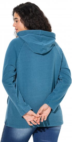 Ulla Popken Rhinestone Drawstring Moon Wash Hoodie Teal - Collegetröjor & hoodies - 