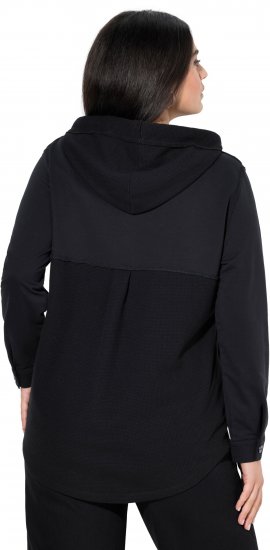 Ulla Popken Mixed Texture Button Down Hoodie Black - Collegetröjor & hoodies - 