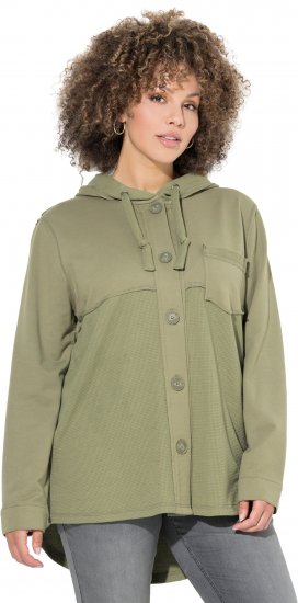 Ulla Popken Mixed Texture Button Down Hoodie Pond Green - Collegetröjor & hoodies - 