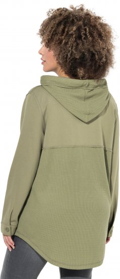 Ulla Popken Mixed Texture Button Down Hoodie Pond Green - Collegetröjor & hoodies - 