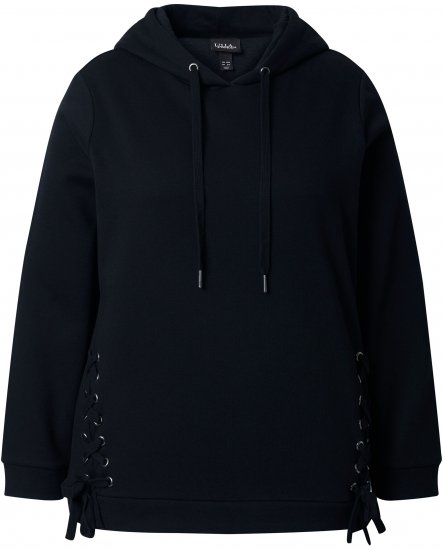 Ulla Popken Decorative Lace-Up Hoodie Black - Collegetröjor & hoodies - 