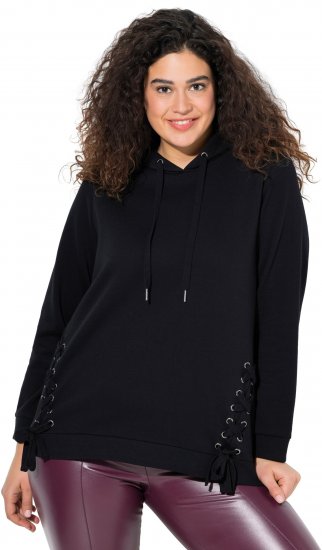 Ulla Popken Decorative Lace-Up Hoodie Black - Collegetröjor & hoodies - 
