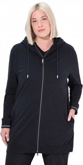 Ulla Popken Contrast Piping Zip-Up Hoodie Black - Collegetröjor & hoodies - 