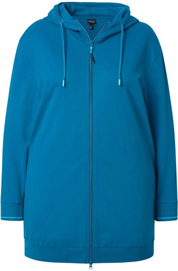 Ulla Popken Contrast Piping Zip-Up Hoodie Smoke Blue - Collegetröjor & hoodies - 
