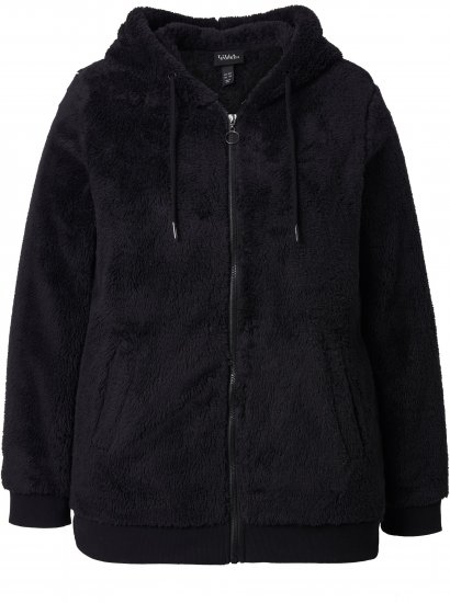 Ulla Popken Teddy Fleece Zip-Up Hoodie Black - Collegetröjor & hoodies - 