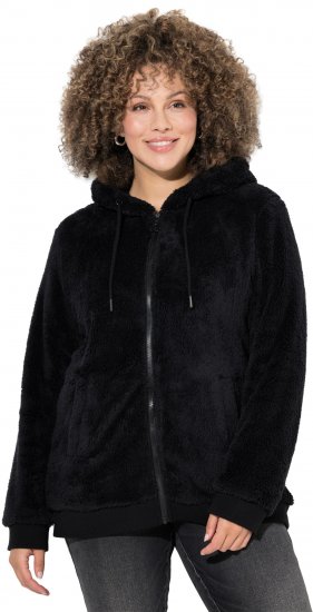 Ulla Popken Teddy Fleece Zip-Up Hoodie Black - Collegetröjor & hoodies - 