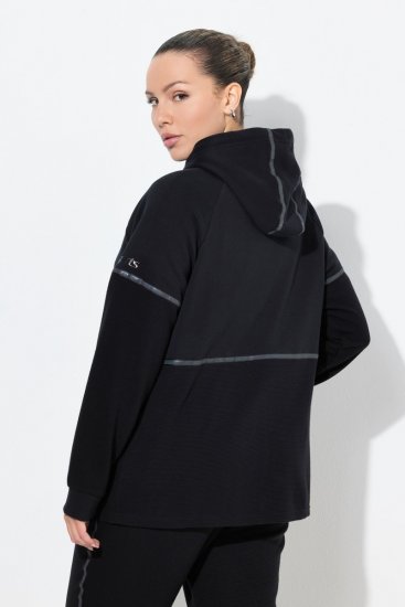 Ulla Popken Mix Fabric Reflective Trim Zip Hoodie Black - Collegetröjor & hoodies - Mjuka tröjor och hoodies i stora storlekar
