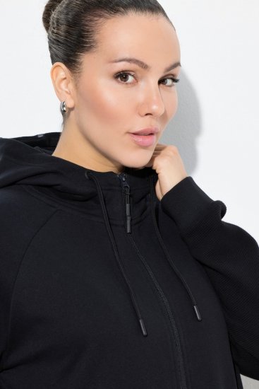 Ulla Popken Mix Fabric Reflective Trim Zip Hoodie Black - Collegetröjor & hoodies - Mjuka tröjor och hoodies i stora storlekar